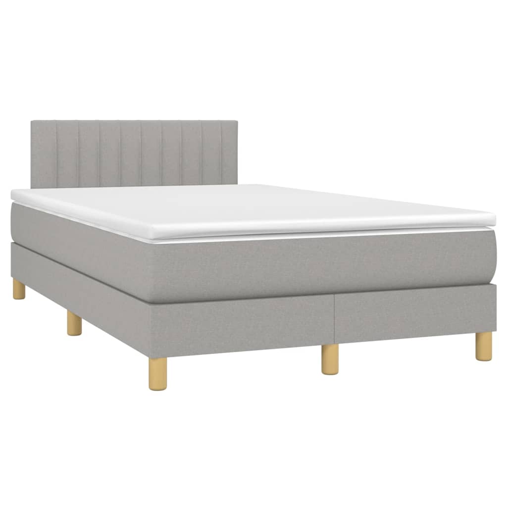 Cama Box Spring Con Colchón Tela Y Led Gris Claro 120x200 Cm / Vetonek_3