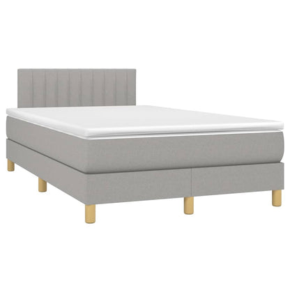 Cama Box Spring Con Colchón Tela Y Led Gris Claro 120x200 Cm / Vetonek_3