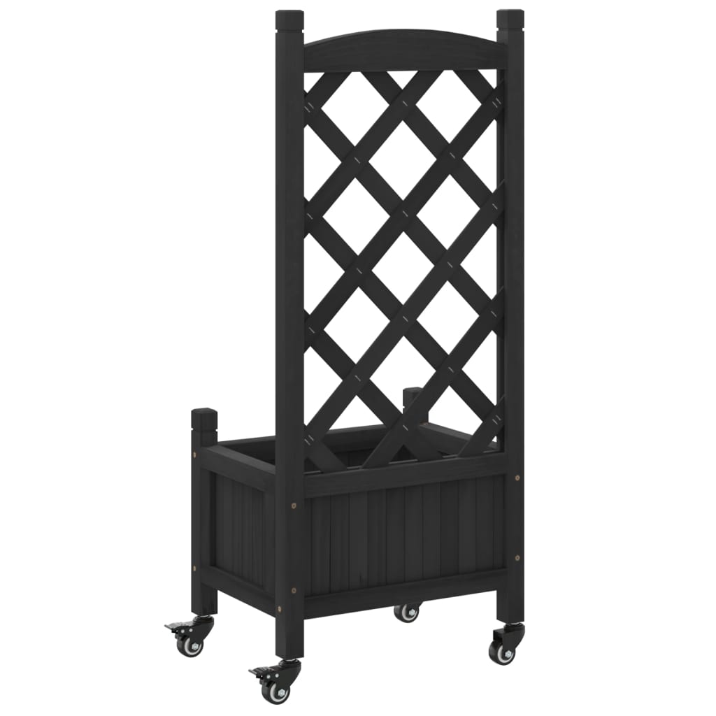 Jardinera Con Enrejado Y Ruedas Madera Maciza De Abeto Negro_5