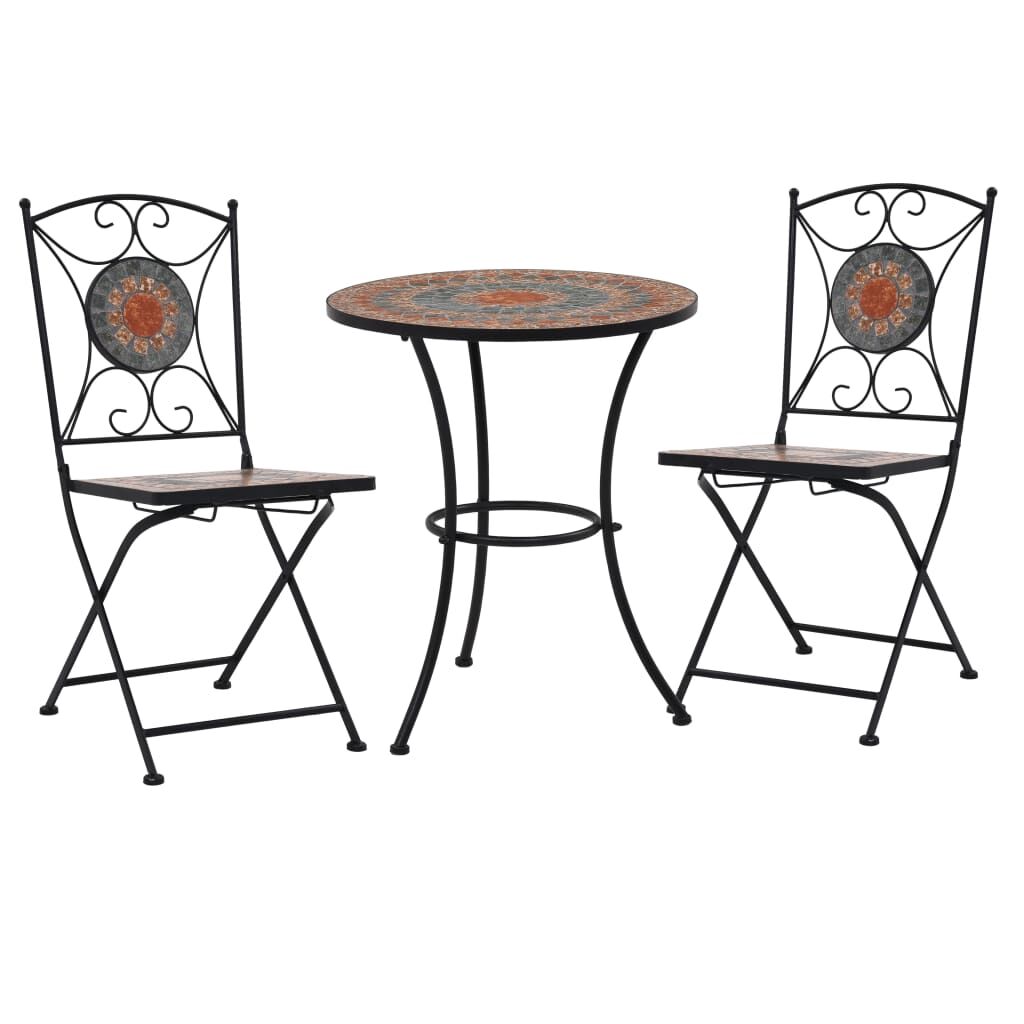 Vidaxl Set Mesa Y Sillas Bistró 3 Piezas Mosaico Cerámica Naranja/gris_0