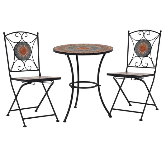 Vidaxl Set Mesa Y Sillas Bistró 3 Piezas Mosaico Cerámica Naranja/gris_0