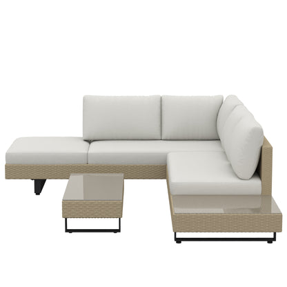Conjunto De Jardín Outsunny Metal, Ratán Pe Beige 236x196x59 Cm_5