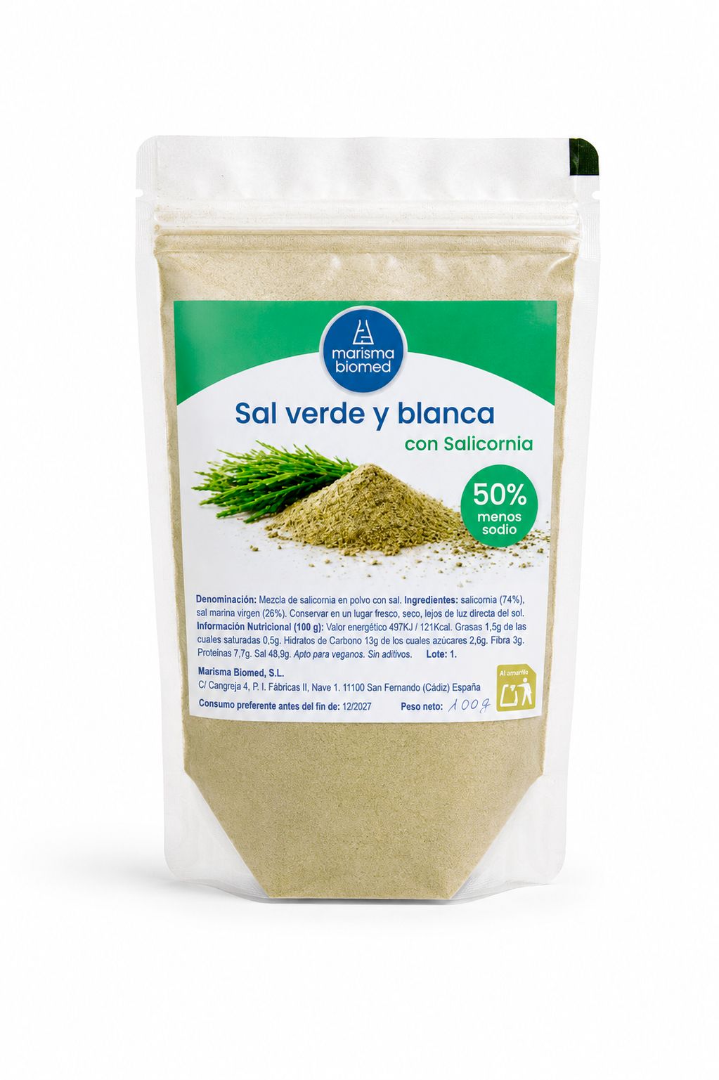 Sal Verde Y Blanca | Salicornia Y Sal Marina Virgen Bio | 50% Menos Sodio (100 Gramos)_0