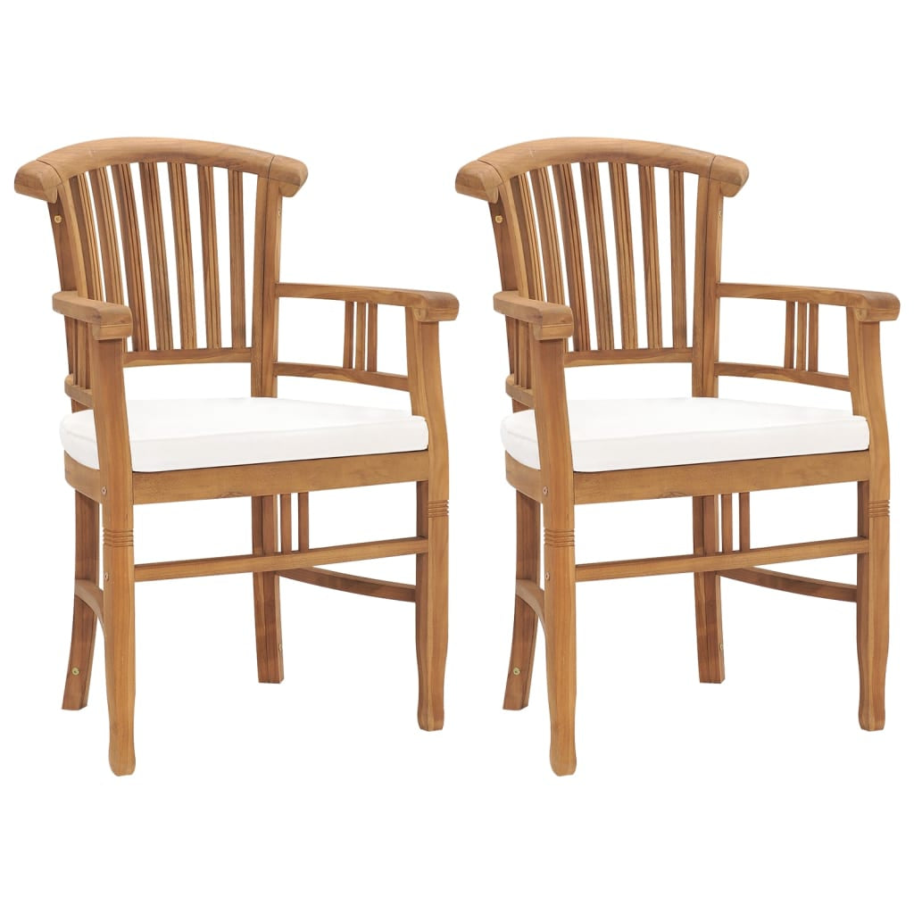 Vidaxl Sillas De Jardín 2 Uds Madera De Teca Con Cojines Blanco Crema_0