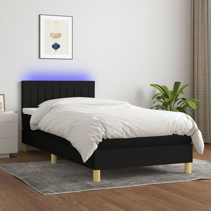 Cama Box Spring Con Colchón Y Led Tela Negro 90x190 Cm / Vetonek_3