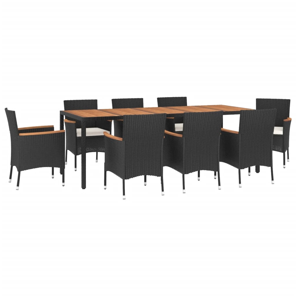 Vidaxl Set De Comedor De Jardín 9 Pzas Y Cojines Ratán Sintético Negro_0