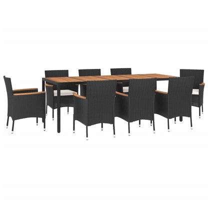 Vidaxl Set De Comedor De Jardín 9 Pzas Y Cojines Ratán Sintético Negro_0