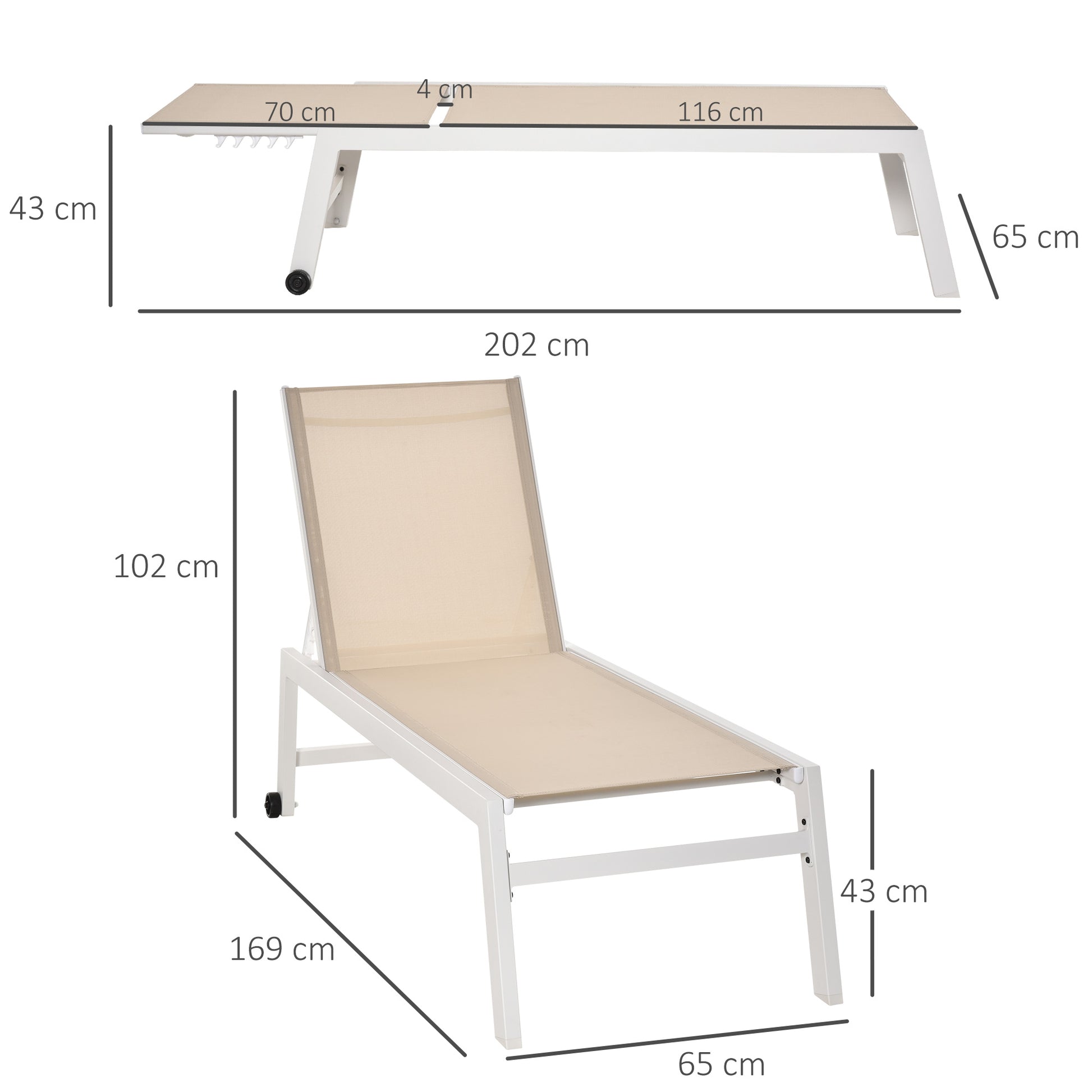 Outsunny Tumbona Con Respaldo Reclinable En 5 Posiciones 169x65x102cm Máx. 120kg_2