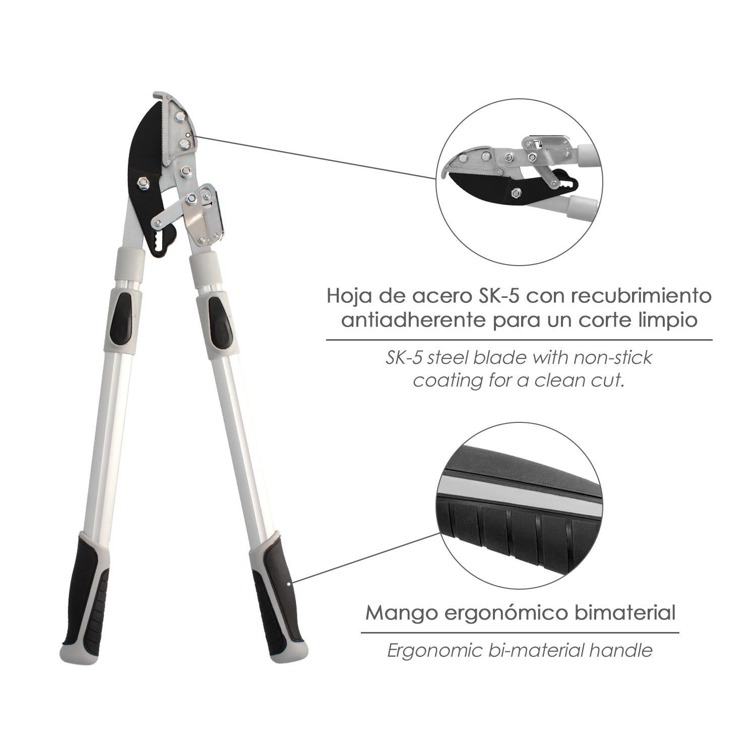 Tijeras Podar 2 Manos Yunque. Telescopica De 68 A 95 Cm. Mango Aluminio Multiplicador Fuerza, Corte Ø 35 Mm. Empuñadura Tpr_3