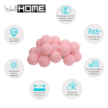 Wellhome Guirnalda Led Rosada 16 Bolas D.3,5cm_1