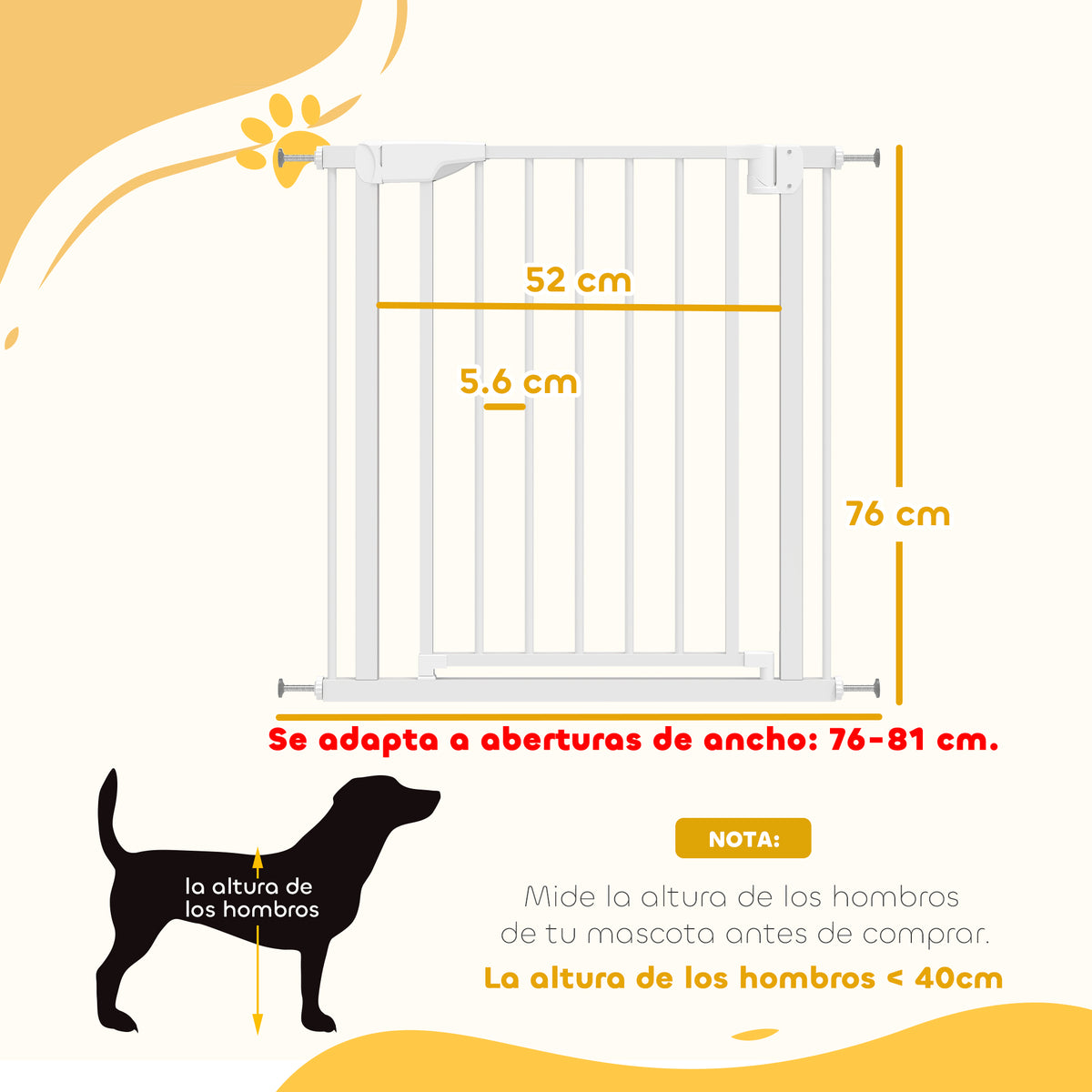Pawhut Barrera De Seguridad Para Niños Y Perros Ancho De 76-81 Cm Blanco_2