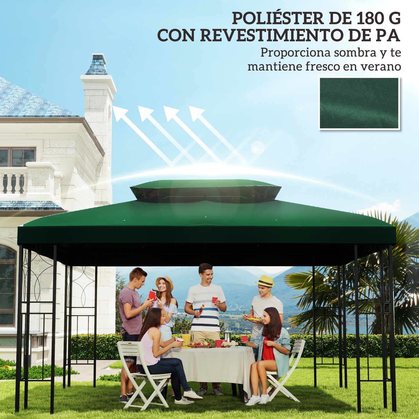 Outsunny Techo De Repuesto Para Cenador 4x3 M Con Techo Doble Anti-uv Verde_5