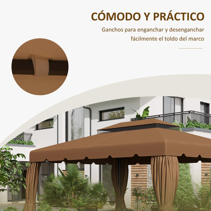 Outsunny Techo De Repuesto Para Cenador 4x3 M Con Doble Techo Café_5