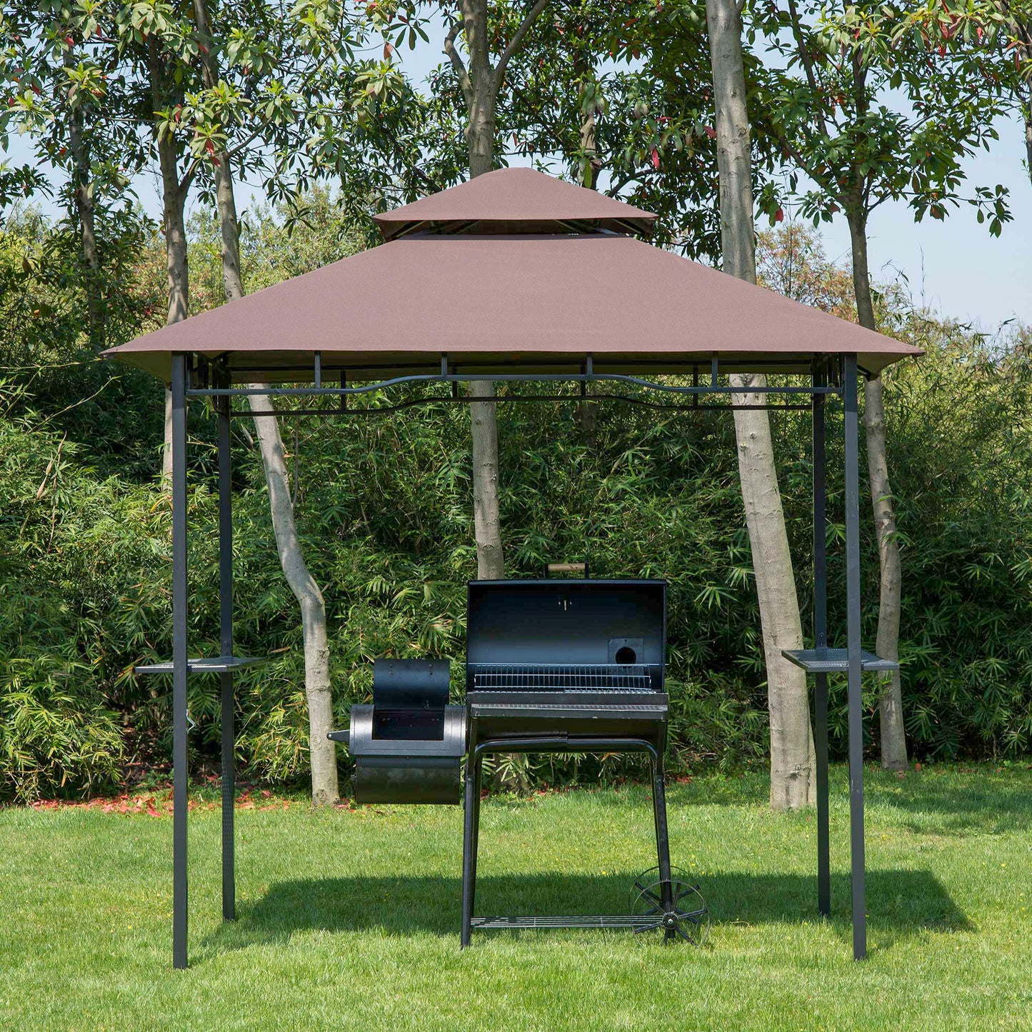Outsunny Pabellón De Jardín Con Doble Techo 245x148 Cm 2 Estantes_1