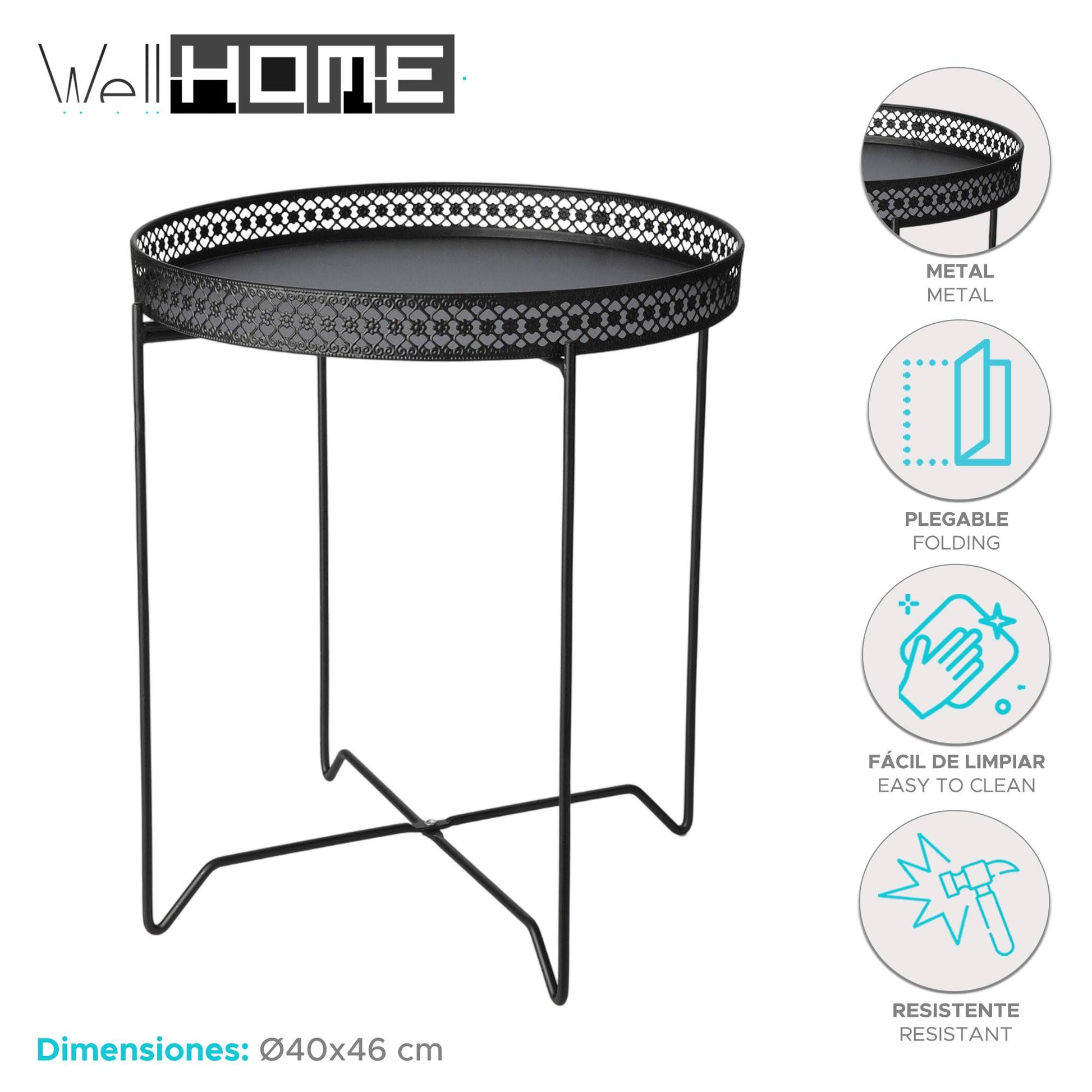 Well Home Mesa Redonda En Metal Color Negro Ø40cm_1