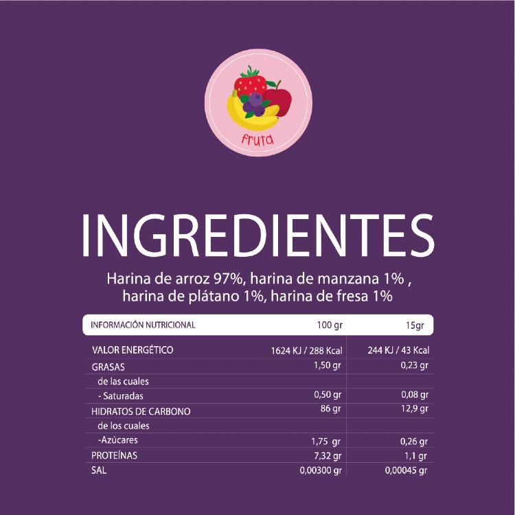 Lanche biológico para bebé +8 meses Arroz e Palitos de Fruta