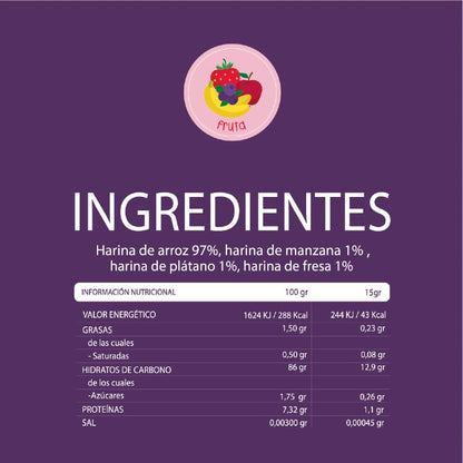 Lanche biológico para bebé +8 meses Arroz e Palitos de Fruta