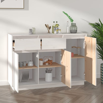 Aparador De Madera Maciza De Pino Blanco 110x34x75 Cm / Vetonek_3