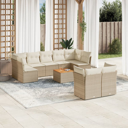 Juego De Sofás Jardín Con Cojines Beige 10 Pzas Ratán Sintético / Vetonek_2
