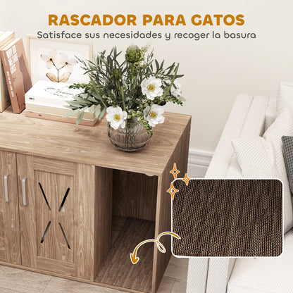 Pawhut Mueble Arenero Para Gatos 3 En 1 Con Puertas Estera Para Rascar Marrón_5
