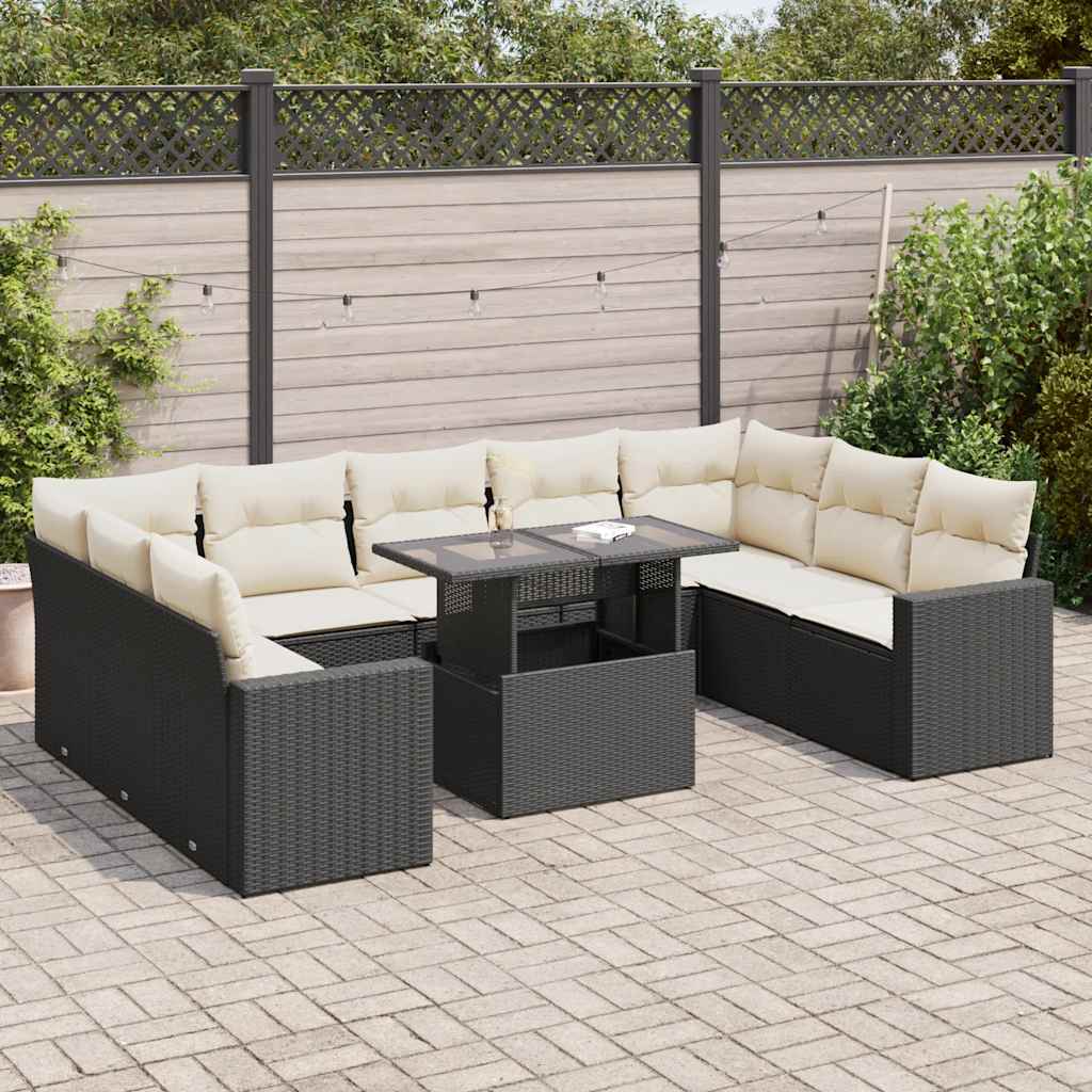 Set De Sofás De Jardín Y Cojines 10 Pzas Ratán Sintético Negro / Vetonek_4