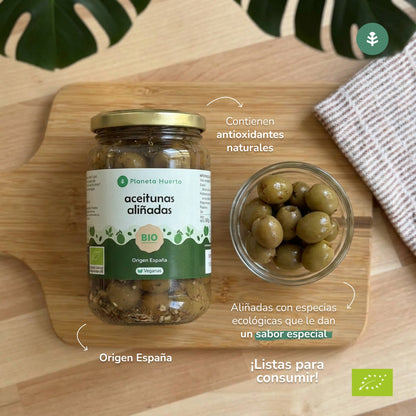 Azeitonas Verdes Temperadas Eco Planeta Huerto 390g