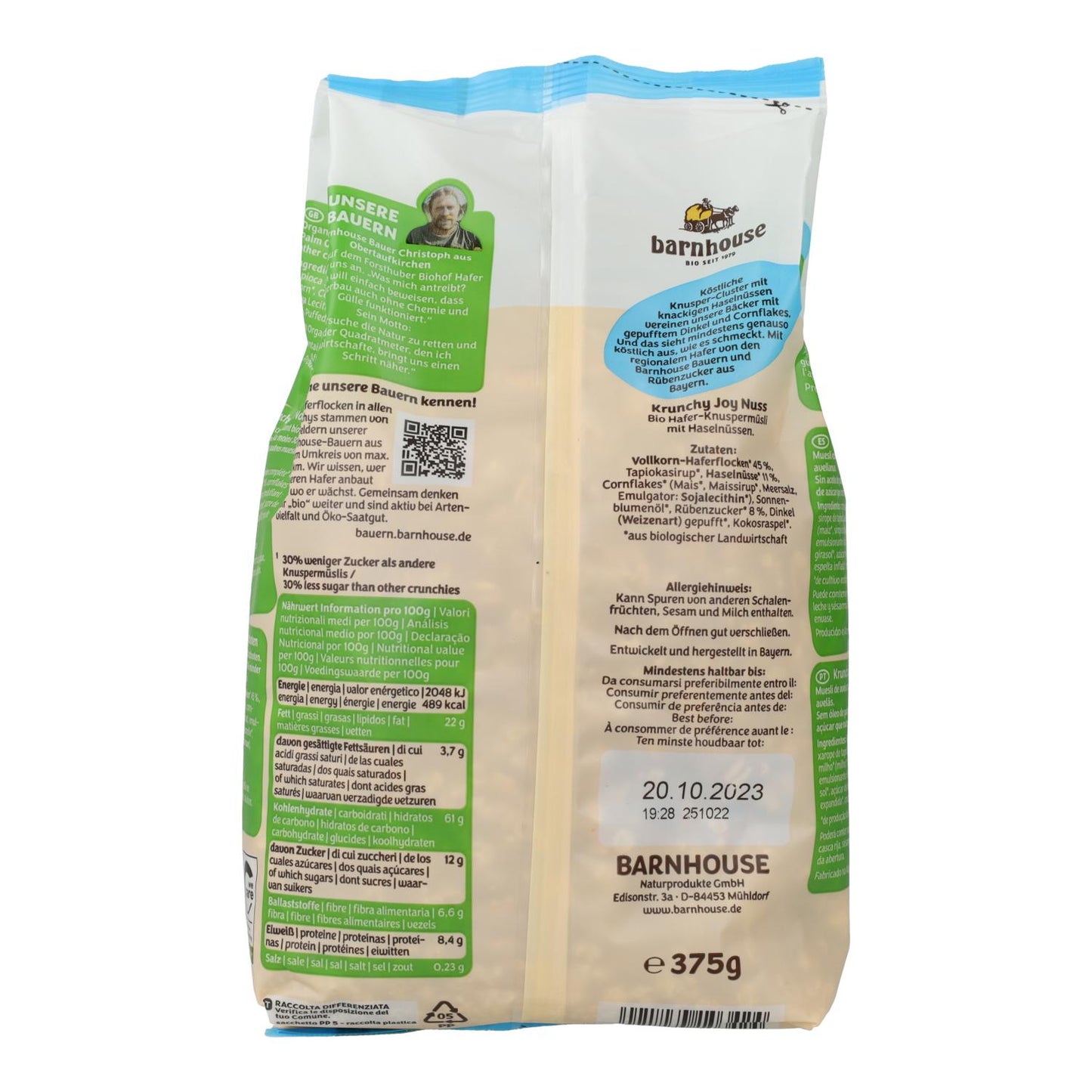 Muesli Krunchy Joy Biológico Barnhouse com Avelãs 375g