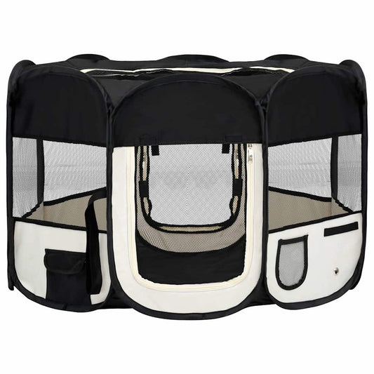 Parque De Perros Plegable Y Bolsa Transporte Negro 110x110x58cm_0