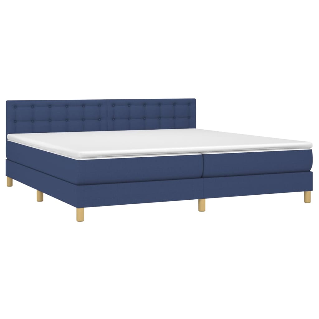 Cama Box Spring Con Colchón Y Led Tela Azul 200x200 Cm / Vetonek_1