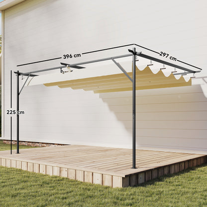 Outsunny Pérgola De Pared 4x3 M Con Techo Retráctil Upf30+ Blanco Crema_2