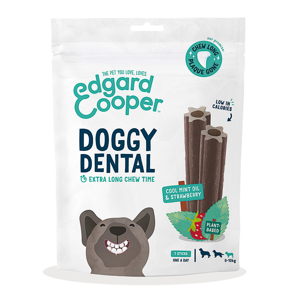 Doggy Dental para cães pequenos Menta e Morango Edgard Cooper 7 palitos