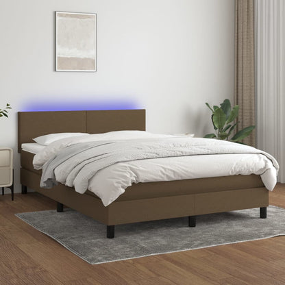 Cama Box Spring Con Colchón Led Tela Marrón Oscuro 140x190 Cm / Vetonek_0