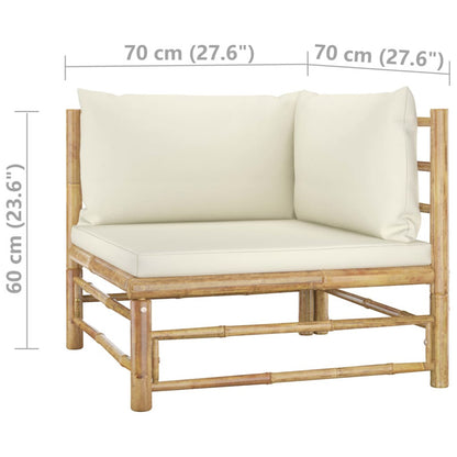 Vidaxl Sofá De Esquina Para Jardín Bambú Con Cojines Blanco Crema_5