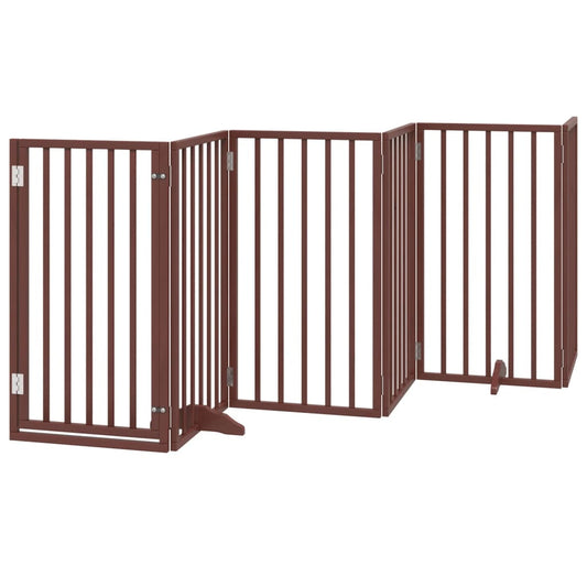 Vidaxl Puerta Para Perros Con Puerta Plegable De 6 Paneles Marrón 300 Cm Madera De Álamo_0