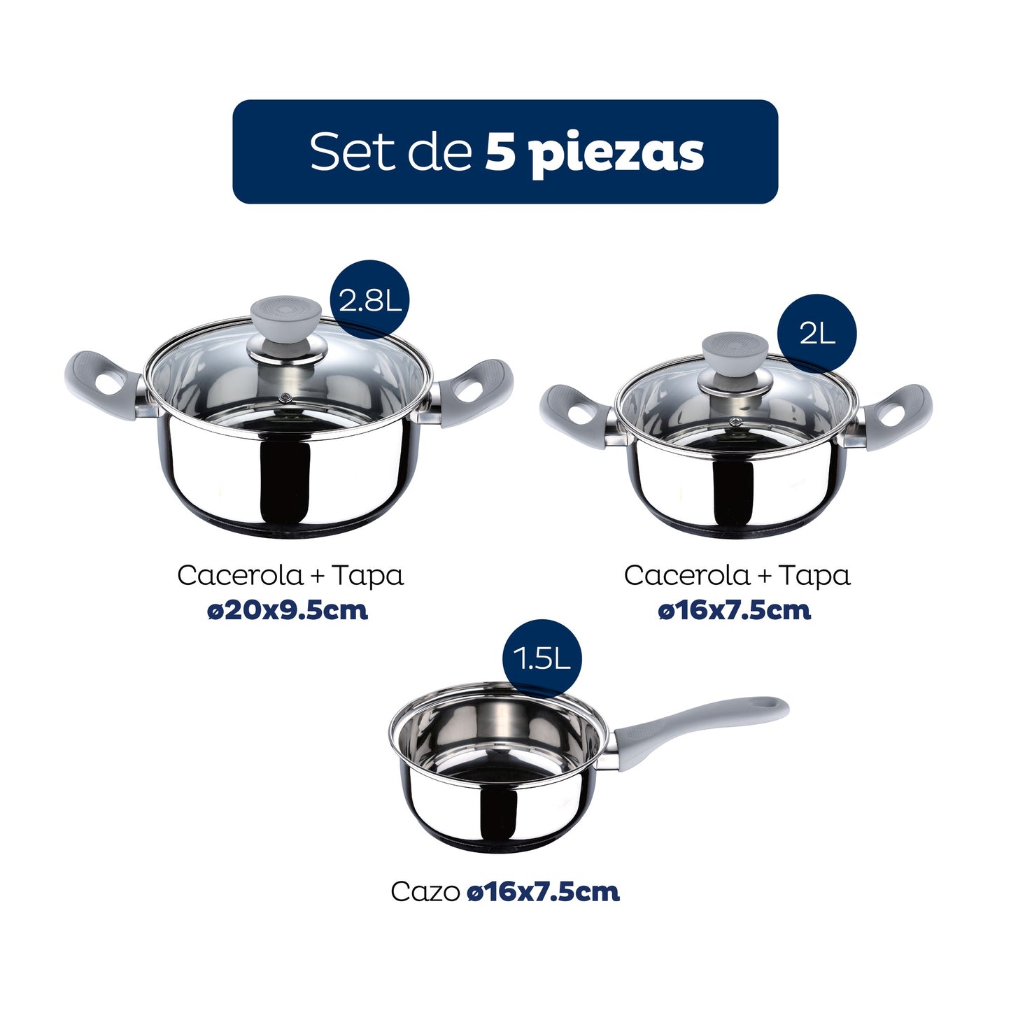 Juego De Bateria De Cocina 5pc alexia + Set 3 Sartenes (16/20/24cm) En Aluminio Prensado_1