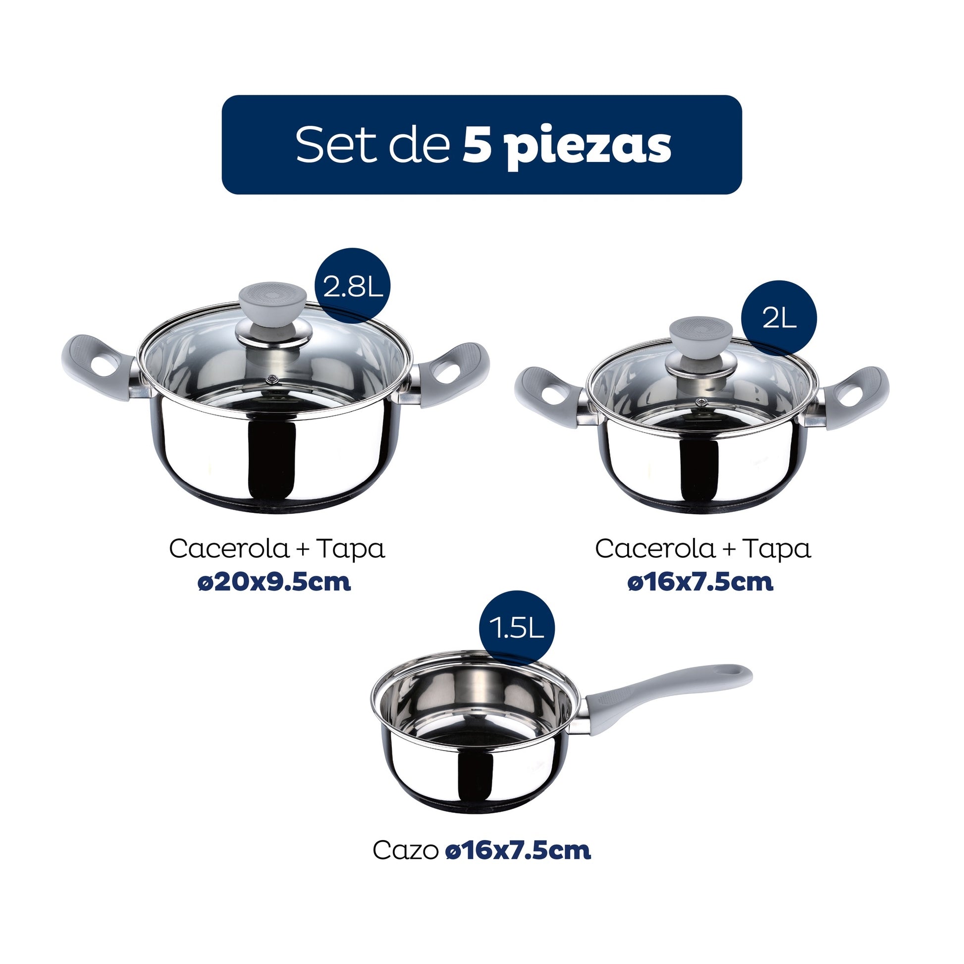 Set De 5pc Batería De Cocina Acero Inox + Olla A Presión 22cm De 5,5l San Ignacio_1