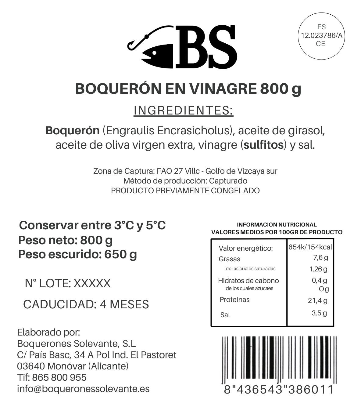 Boquerón En Vinagre Mar Cantábrico 800g_1