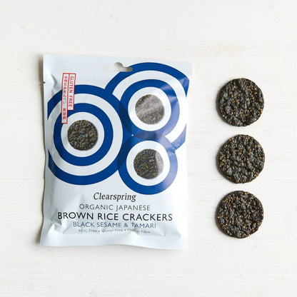 Bolachas biológicas de arroz integral e sésamo preto Clearspring 40g