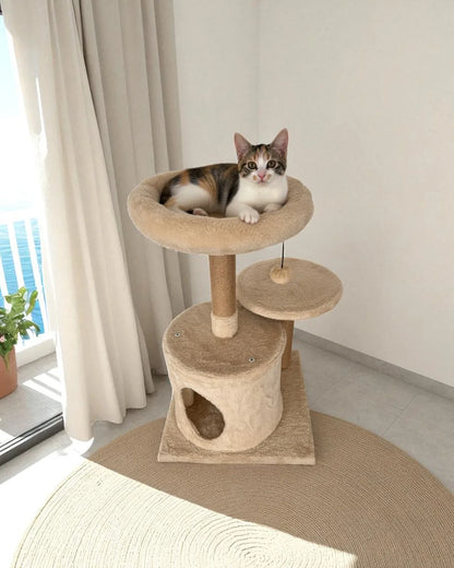 Cama Árbol Para Gatos Nácar, Madera Maciza Y Yute_3