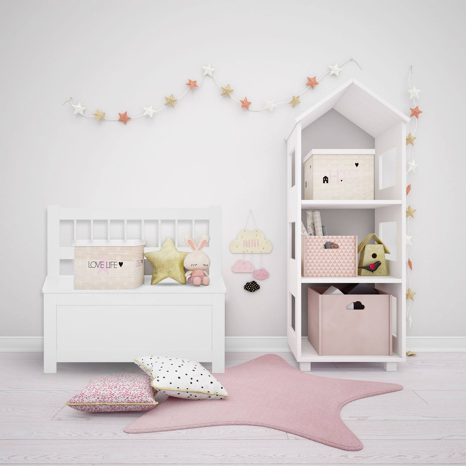 Well Home Banco De Almacenamiento Arcón Infantil De Madera Blanco - 74,5x34x64cm_4