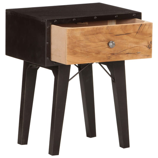 Mesita De Noche De Madera Maciza Reciclada 40x30x50 Cm_0