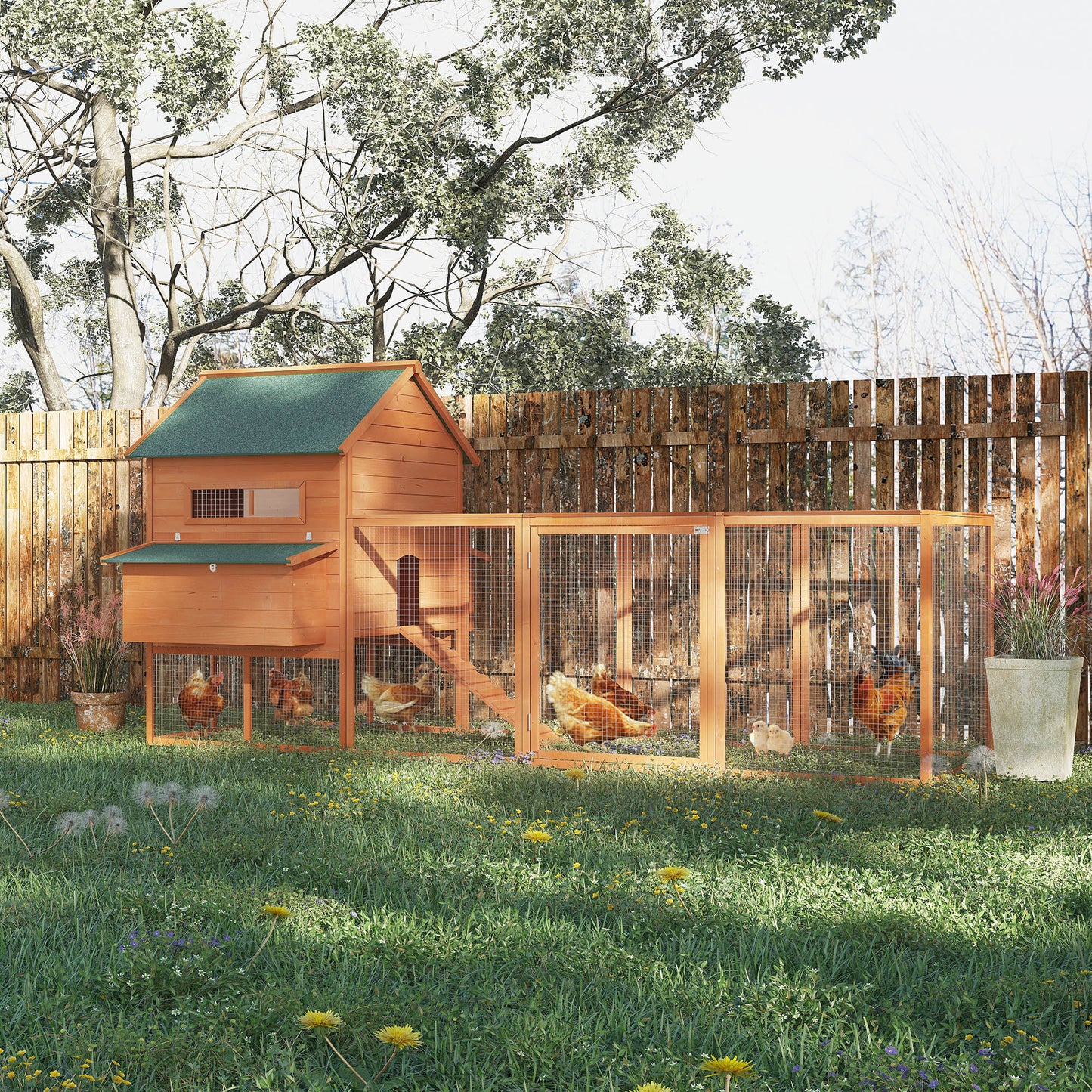Pawhut Gallinero Exterior Madera Para 4-6 Gallinas Con 2 Nidos 347x160x150 Cm_1