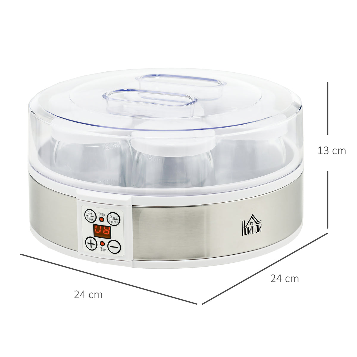 Homcom Yogurtera 20w 1,26l Con 7 Tarros De Cristal De 180 Ml 24x24x13 Cm Blanco_2