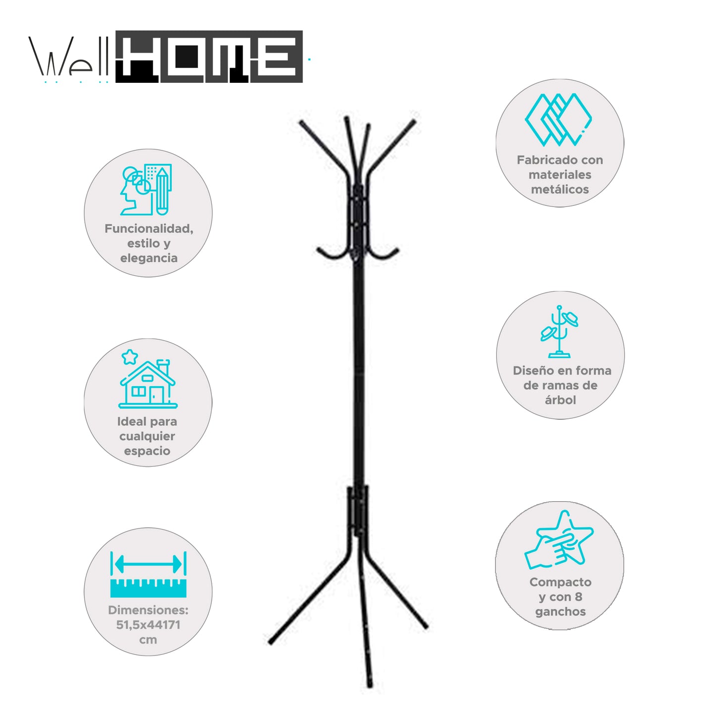 Wellhome Perchero Árbol Metal 8 Colgadores_1