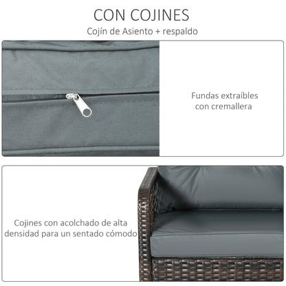 Outsunny Conjunto De Muebles De Ratán Jardín 2 Sillones Y Mesa De Vidrio Marrón_5