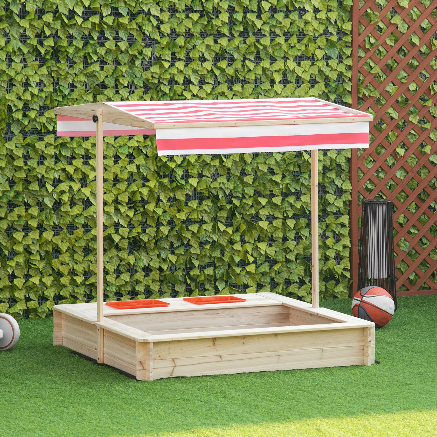 Outsunny Arenero Infantil De Madera Con Techo Inclinable Y Ajustable En Altura_1