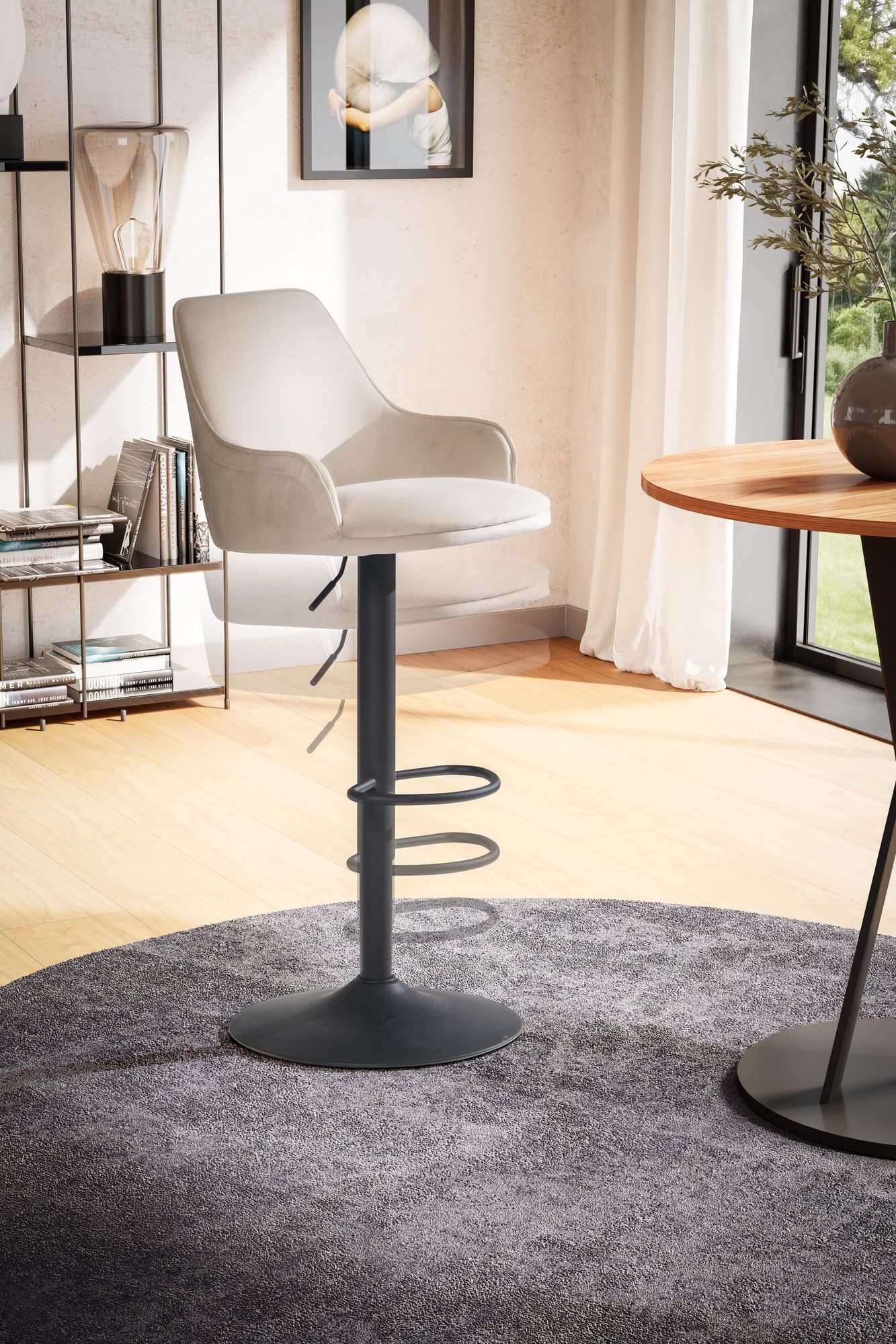 Taburete De Bar Terciopelo Beige Con Respaldo 86 - 106 Cm_4