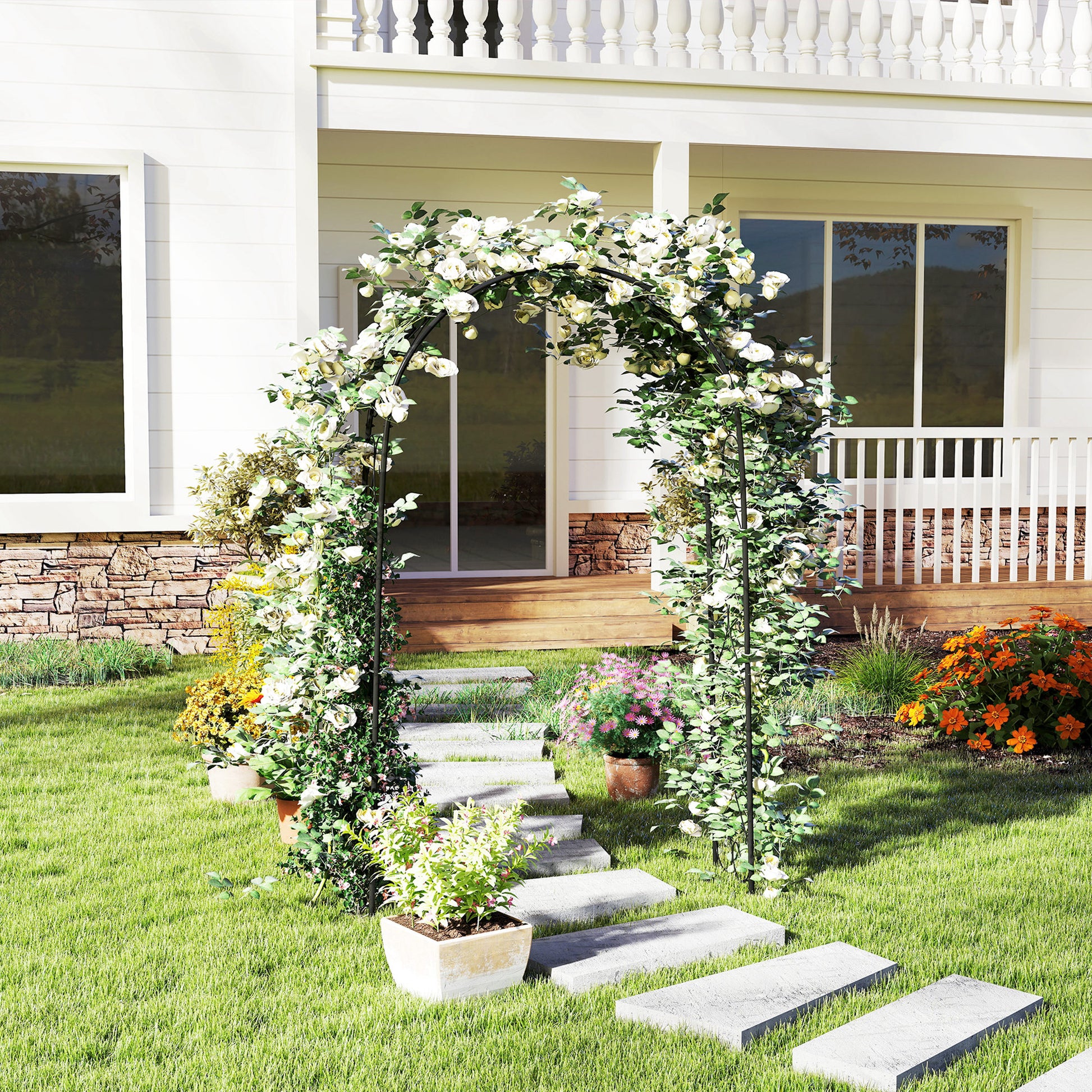 Outsunny Arco De Jardín De Acero Diseño Espiral De Corazón 125x37x230 Cm Negro_4