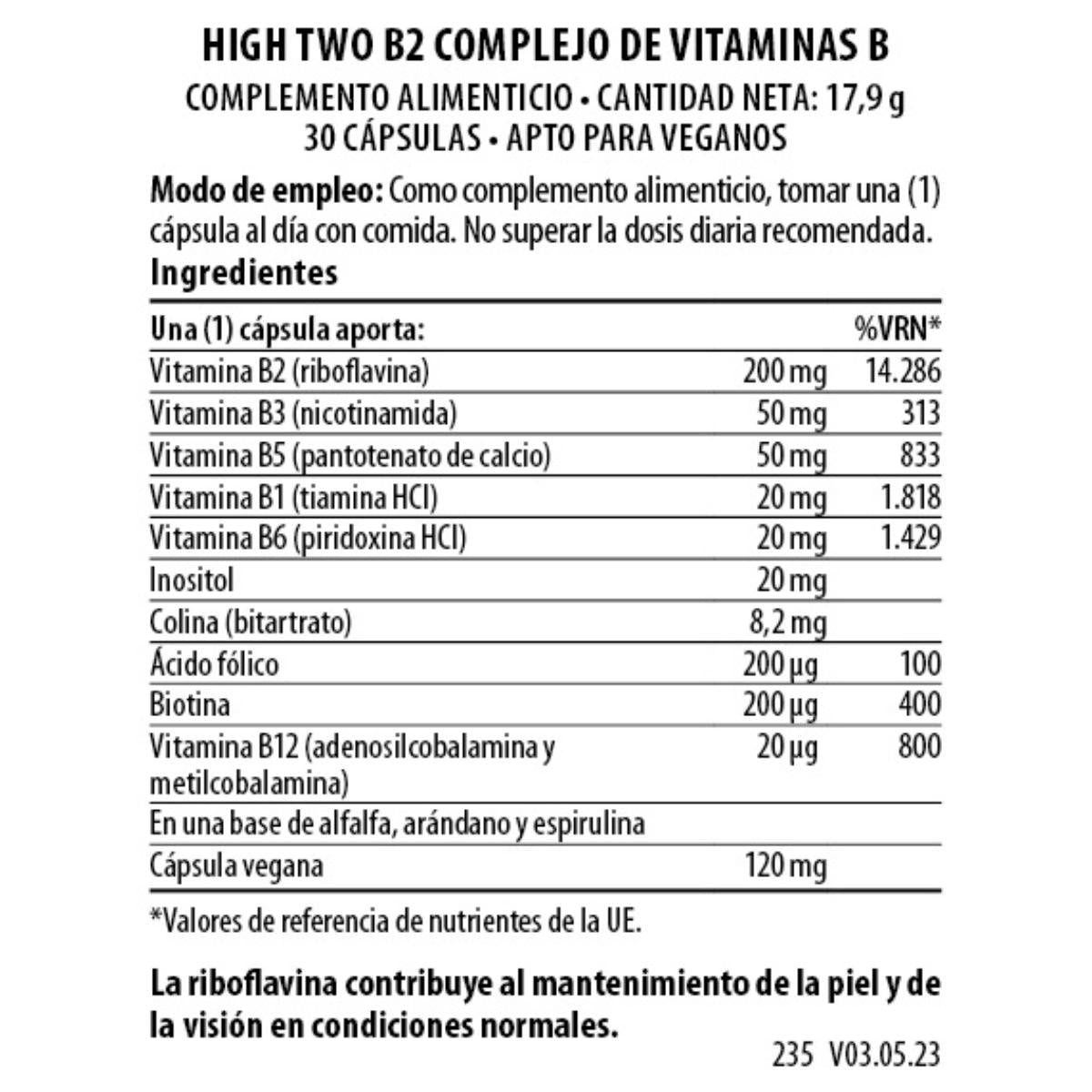 High Two B-Complex B2 30 cápsulas vegan