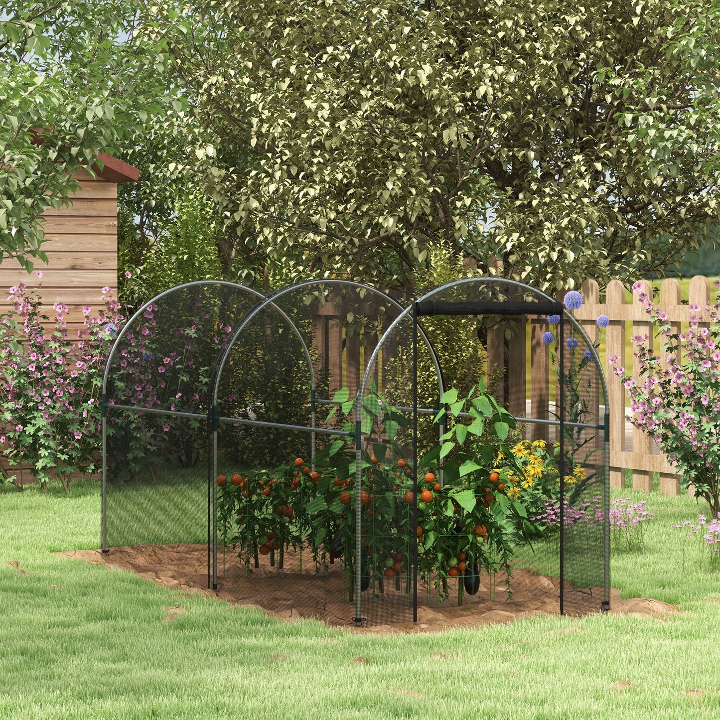Outsunny Jaula De Protección Con Soportes Puerta 120x300x146 Cm Negro_1